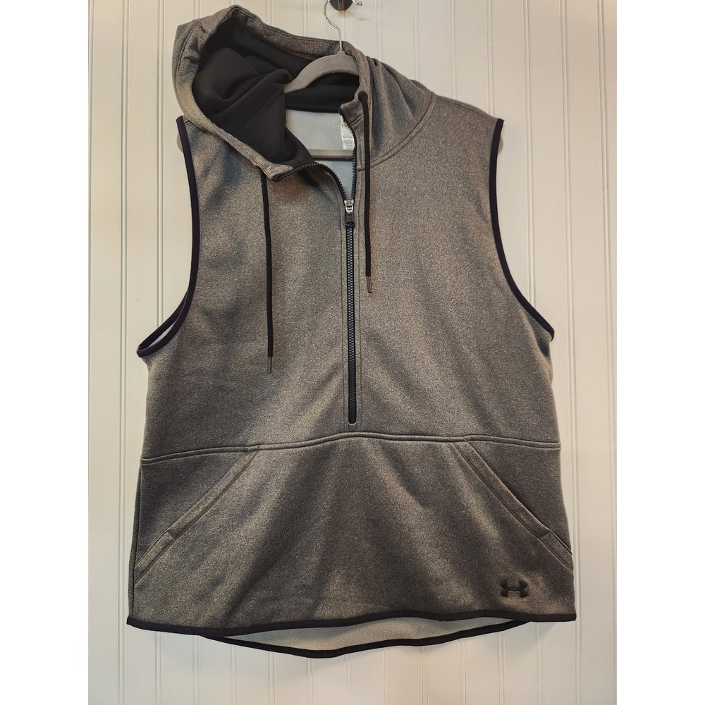 Under Armour ColdGear Mens XL Gray Sleeveless Hoodie Quarter Zip Vest Active